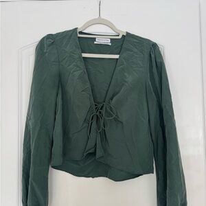 Urban Outfitters Forest Green Tie-Front Blouse